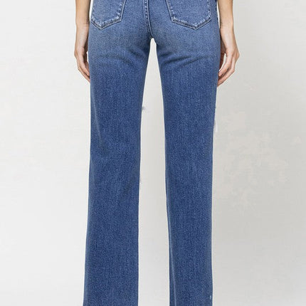 Distressed High Rise Ankle Relaxed Straight Jeans