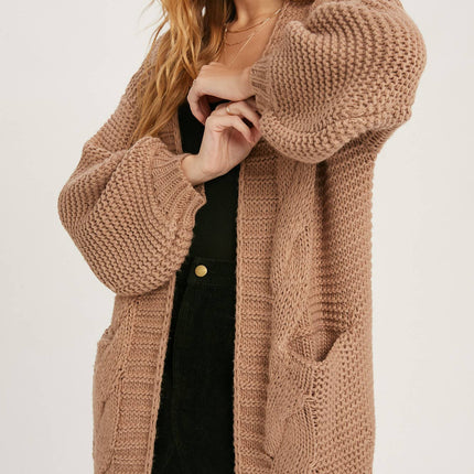 Chunky Cable knit Cardigan-Chocolate