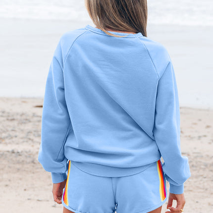 Luxury Striped Accent Pullover and Shorts Two Piece Casual Set