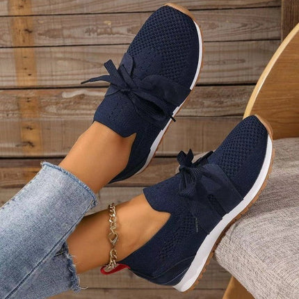 Women’s Lace‑Up Mesh Walking Flats