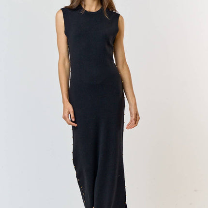 Black Sweater Maxi Dress w/ Stud Detail