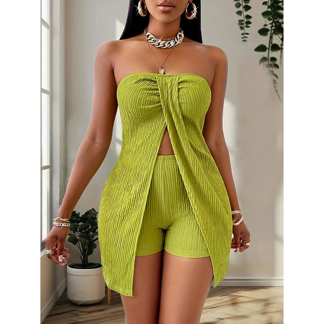 2 Piece Outfits Elegant Textured Strapless Ruched