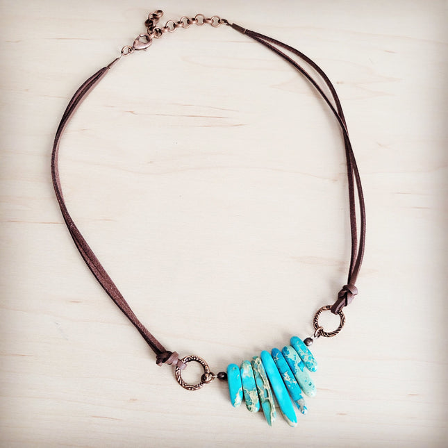Imperial Jasper Slab Necklace with Genuine Leather 252j