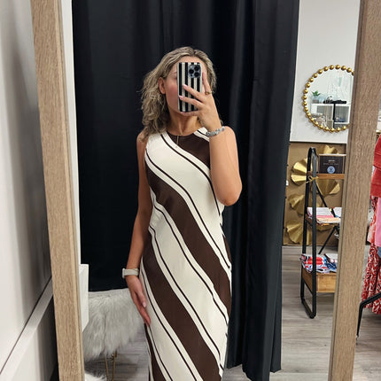 Brown/Ivory Sleeveless Dress