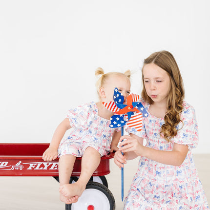 Vintage Flags Smocked Ruffle Dress