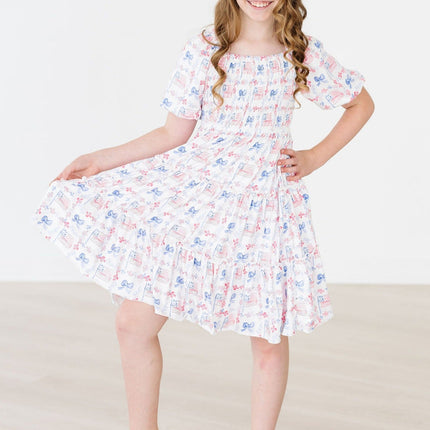 Vintage Flags Smocked Ruffle Dress