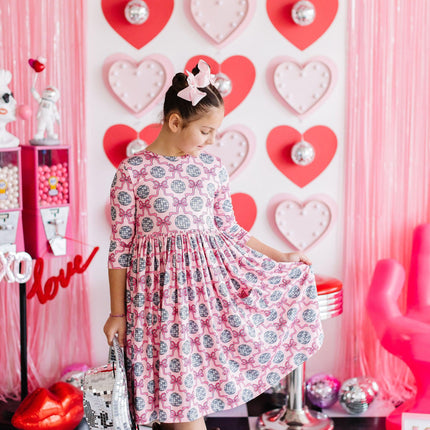 SALE Disco Bows 3/4 Sleeve Pocket Twirl Dress