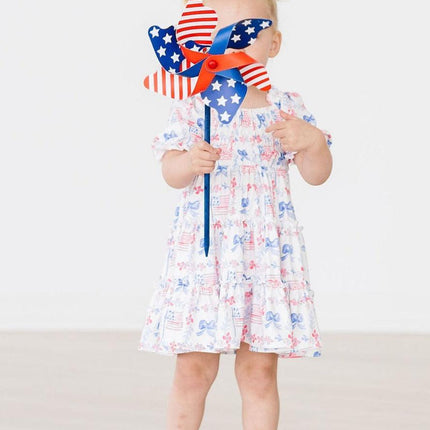 Vintage Flags Smocked Ruffle Dress