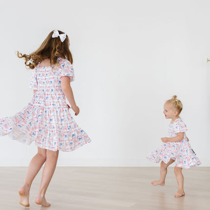 Vintage Flags Smocked Ruffle Dress