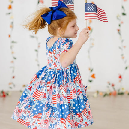 Patriotic Patchwork S/S Pocket Twirl Dress