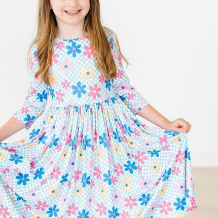 Crazy Daisy 3/4 Sleeve Pocket Twirl Dress