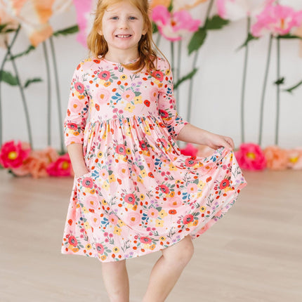 Bouquet Beauty 3/4 Sleeve Pocket Twirl Dress