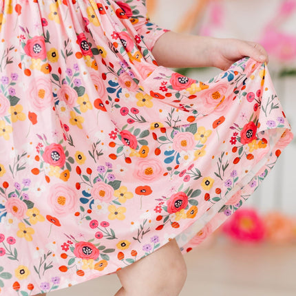 Bouquet Beauty 3/4 Sleeve Pocket Twirl Dress