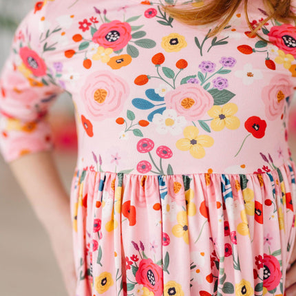 Bouquet Beauty 3/4 Sleeve Pocket Twirl Dress