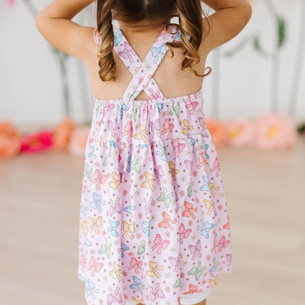 SALE Springtime Bows Ruffle Cross Back Dress