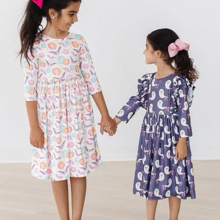 SALE Tied with a Boo 3/4 Ruffle Twirl Dress