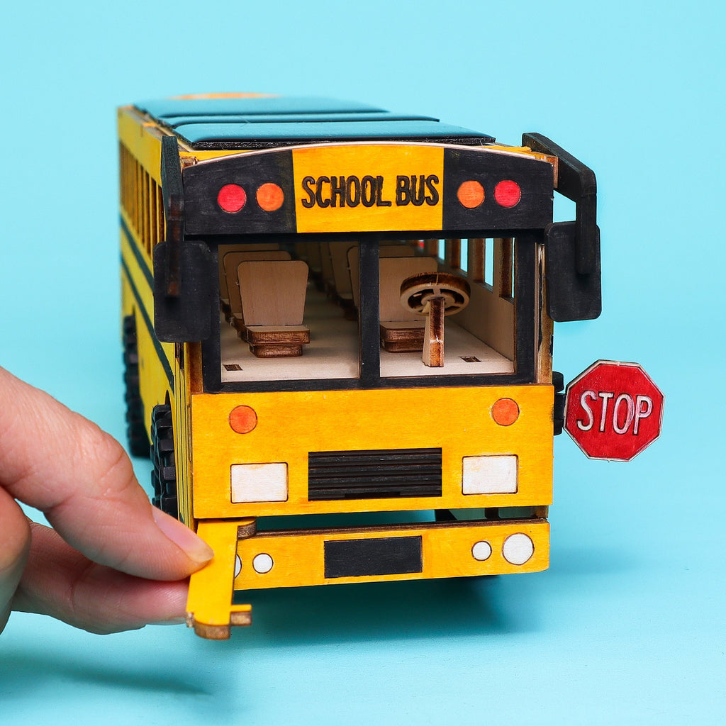 Dual Power School Bus STEM Kit – Build, Paint & Personalize | Battery + Solar Powered