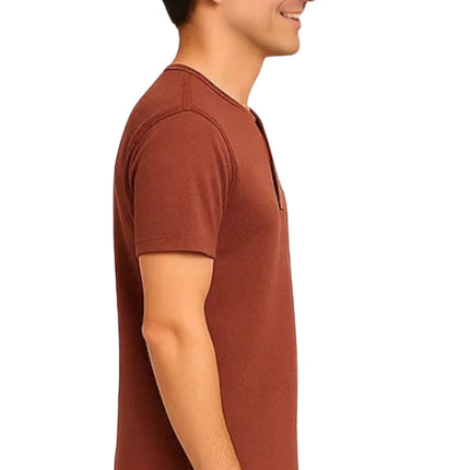 Men's Short Sleeve Henley Relaxed Fit Shirt with Pocket