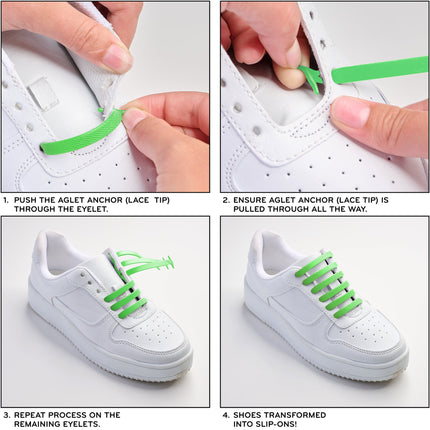 Green Stretchy Tieless Silicone Elastic Shoelaces | 16 Straps