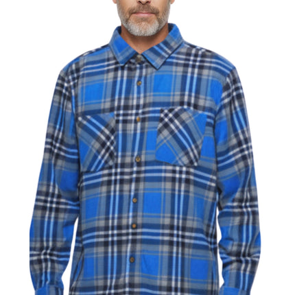 Men's Heathered Fleece Overshirt with Chest Pockets and Tortoise-shell patterned Buttons