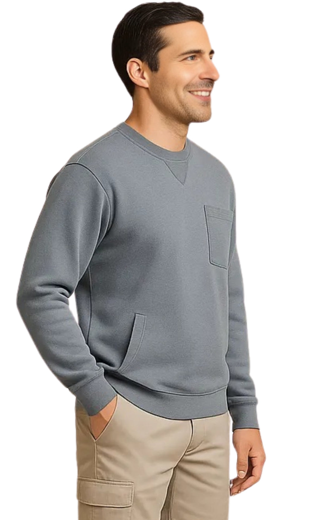 Mens 3-Pocket Fleece Sweatshirt with Raglan Seams, Chest Pocket and Tagless Neck