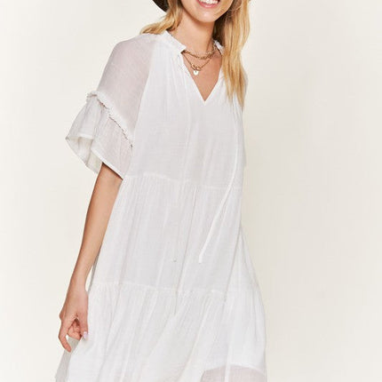 Ruffled neck tiered mini dress JBJ1054A