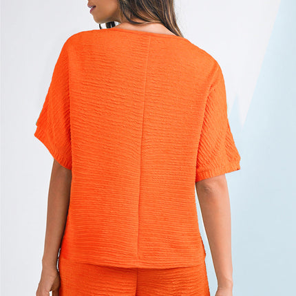 Luxury Textured V Neck T Shirt and Shorts Set