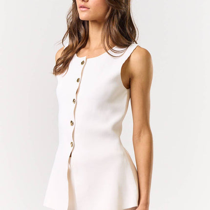 White Button Front Sleeveless Vest