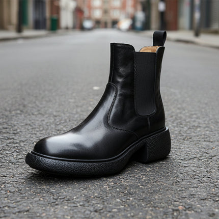 Women’s British-Style Chunky Heel Ankle Boots – Dr. Style Leather Booties for Fall & Winter
