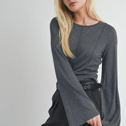Charcoal Bell Sleeve Knit Top
