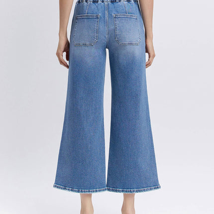 High Rise Flare Denim with Drawstring Waist