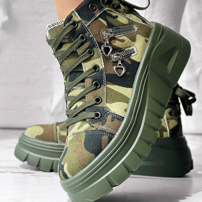 Muffin Heel Side-Zipper & Dual Lace-Up Casual Sneakers for Women