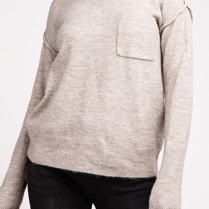 Melange Hi-Low Hem Round Neck Sweater