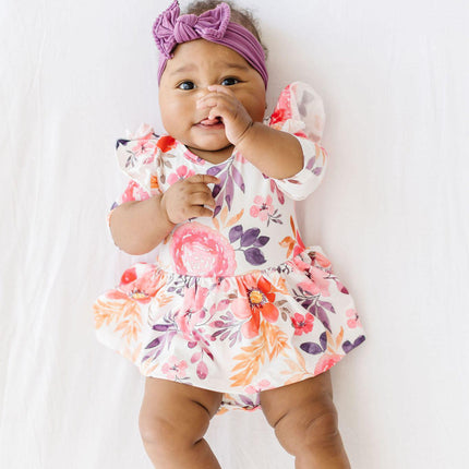 Tangerine Leaves Twirl Flutter Bodysuit