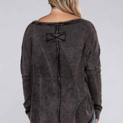 Plus Washed Baby Waffle Oversized Long Sleeve Top