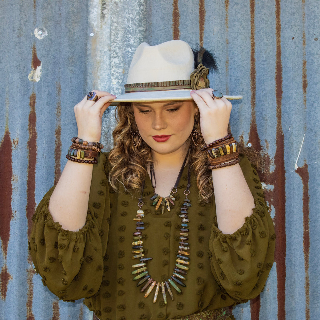 Picasso Jasper Stone Collar Necklace w/ Genuine Leather Cord 261f