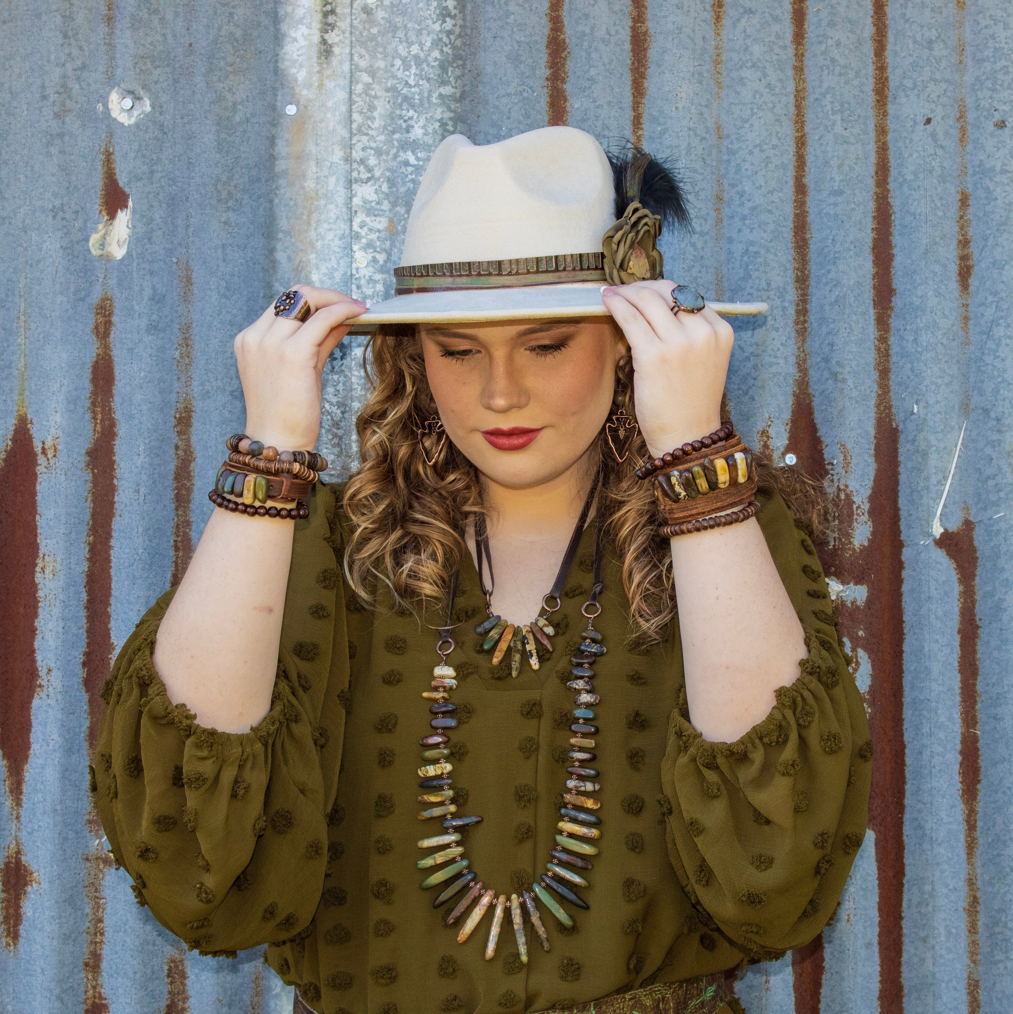 Picasso Jasper Stone Collar Necklace w/ Genuine Leather Cord 261f