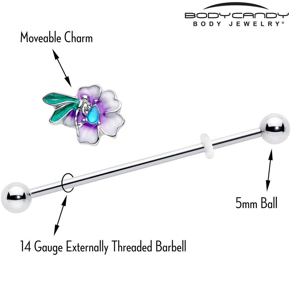 14G Blue Gem Faerie Flower Purple Industrial Barbell 38mm