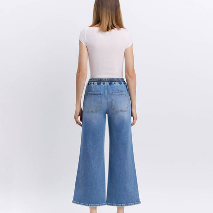 High Rise Flare Denim with Drawstring Waist