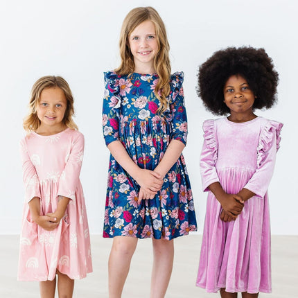 SALE Soft Pink Suns 3/4 Sleeve Pocket Twirl Dress