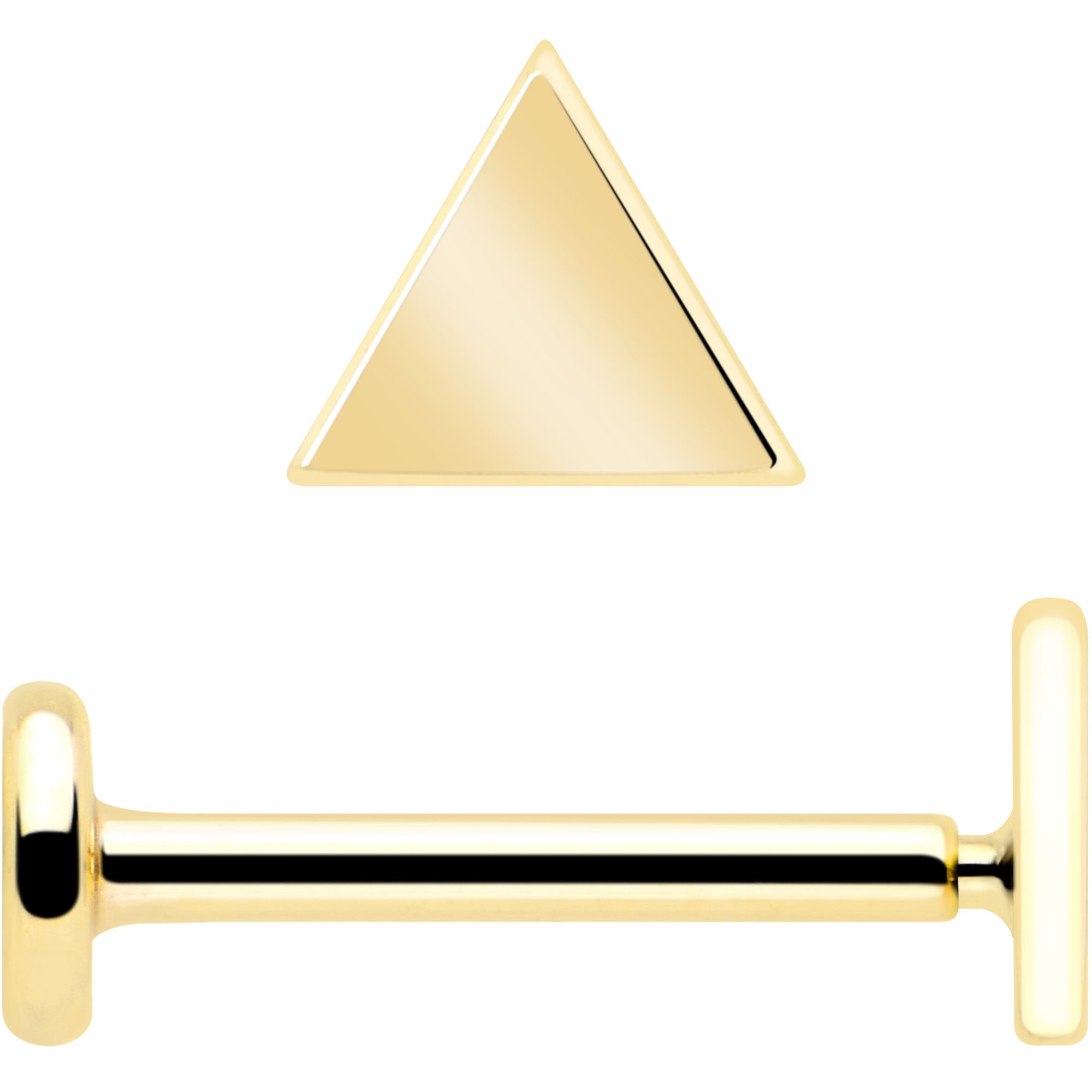 14k Solid Yellow Gold 3mm Triangle Threadless Push In Flat Back Stud