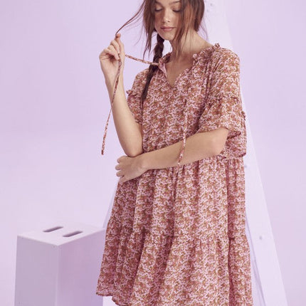 Floral print v-neck mini dress JBJ1054-1
