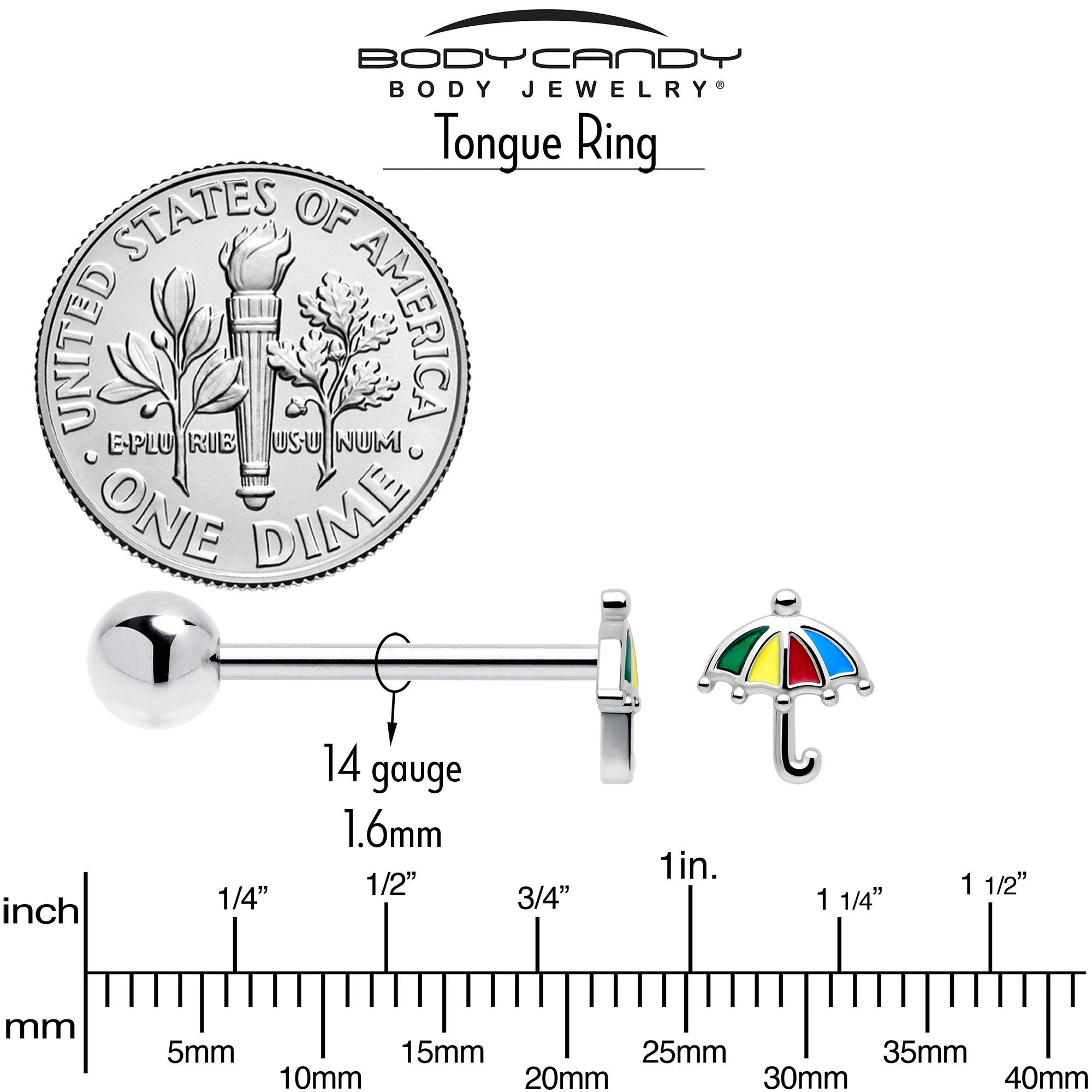 Colorful Umbrella Barbell Tongue Ring