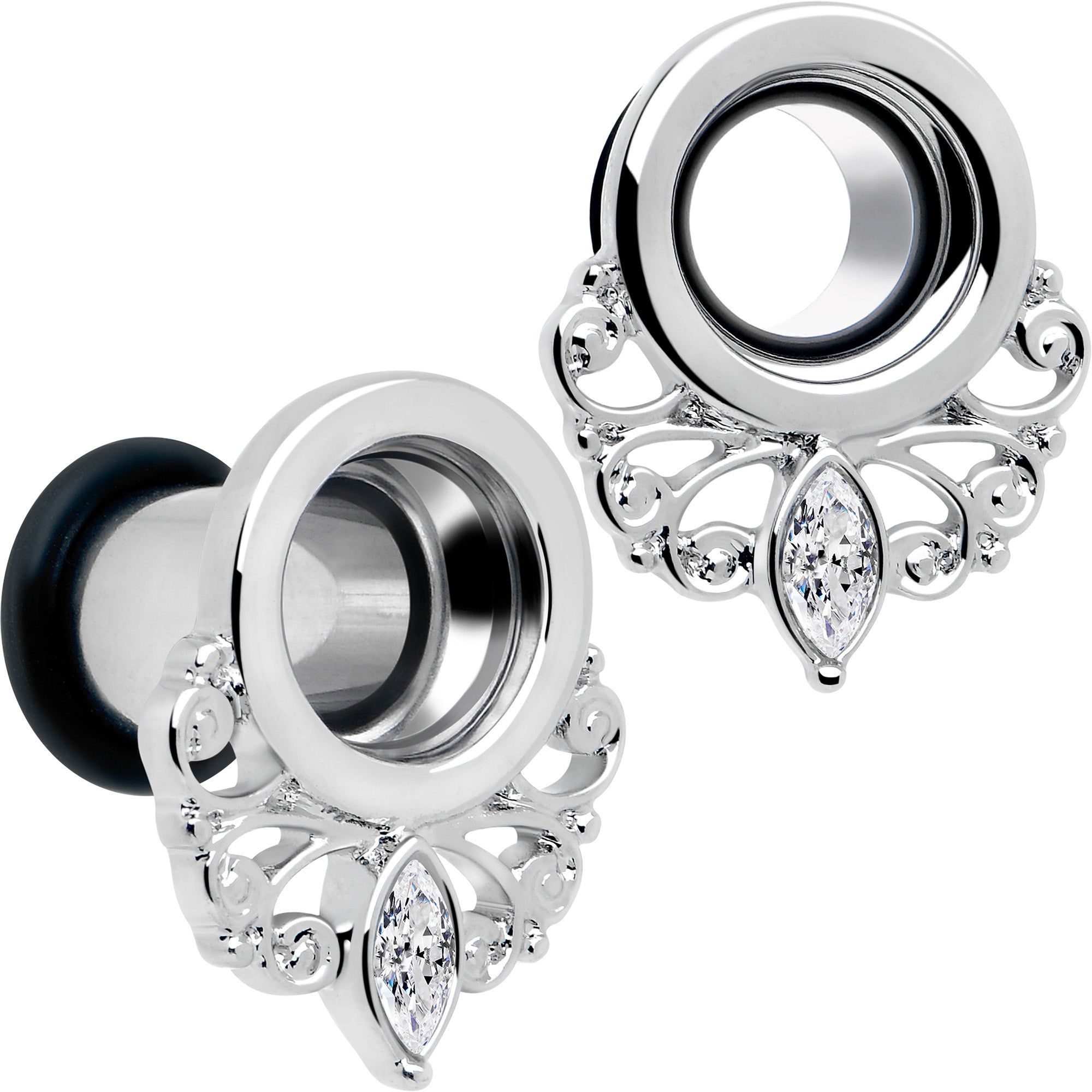 Clear Gem Drop Filigree Single Flare Tunnel Plug Set 6mm to 16mm