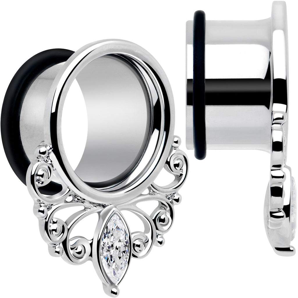 Clear Gem Drop Filigree Single Flare Tunnel Plug Set 6mm to 16mm