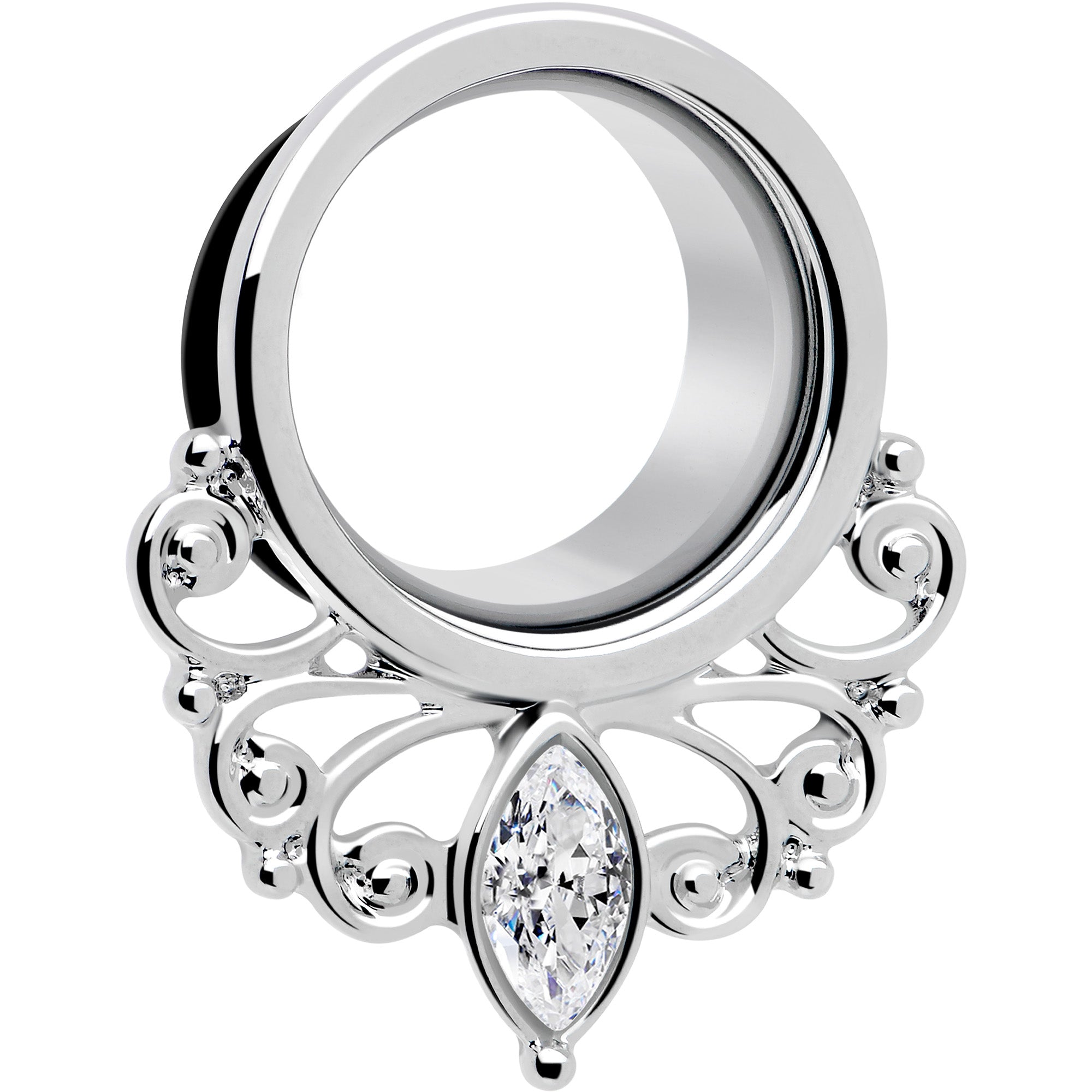 Clear Gem Drop Filigree Single Flare Tunnel Plug Set 6mm to 16mm