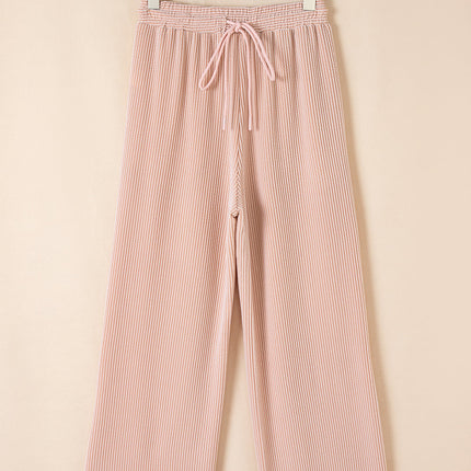 Luxury Solid Corded Short Sleeve T Shirt And Wide Leg Pants Set