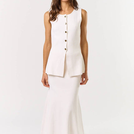 White Button Front Sleeveless Vest