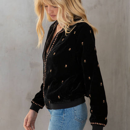 Lovestitch Beaded Velvet Bomber Jacket