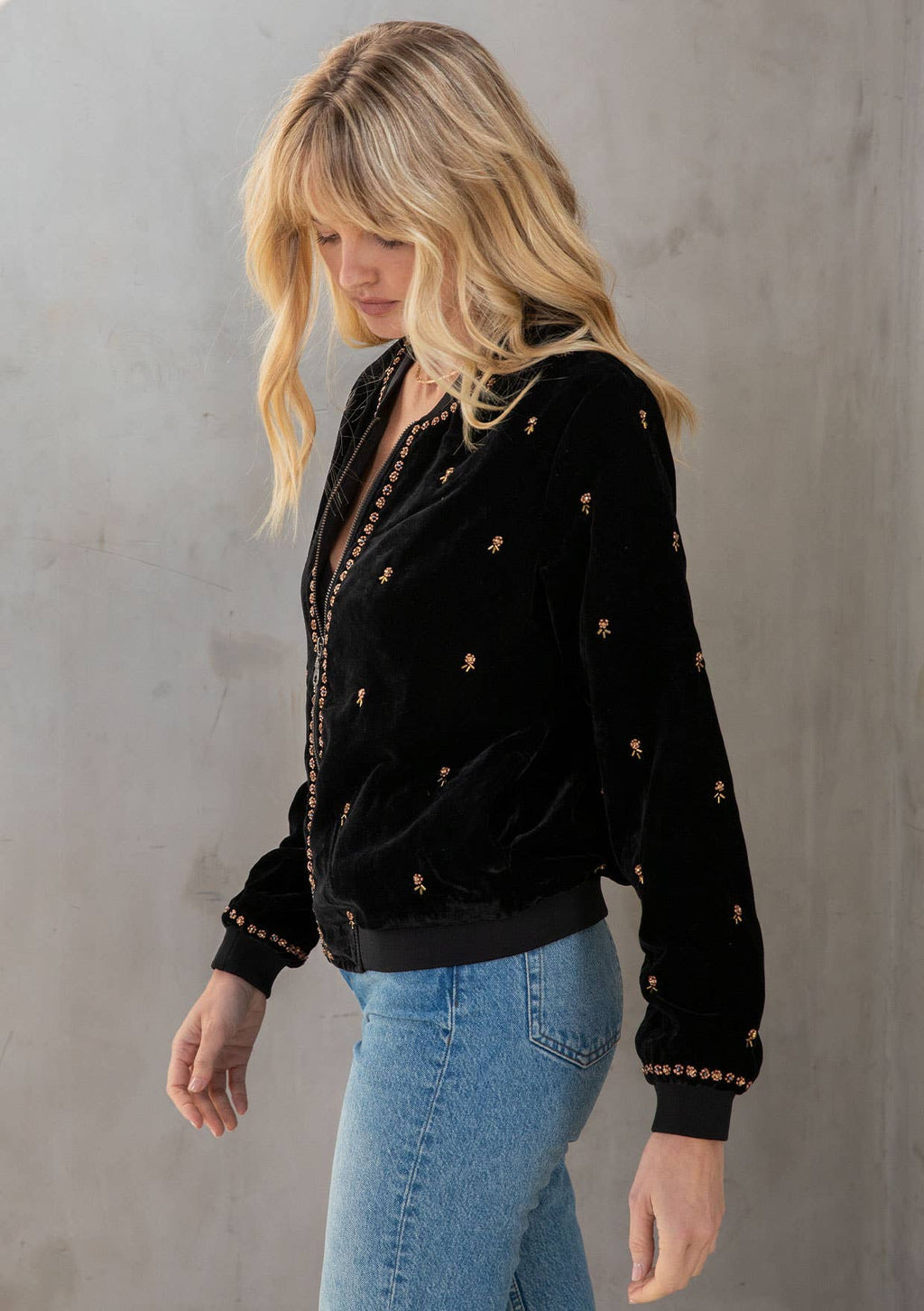 Lovestitch Beaded Velvet Bomber Jacket